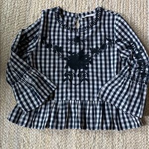Zara Peplum Gingham Embroidered Shirt Blouse M